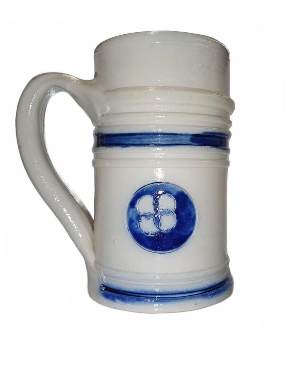 Vintage Williamsburg Pottery Beer Stein Mug with Blue Floral Design